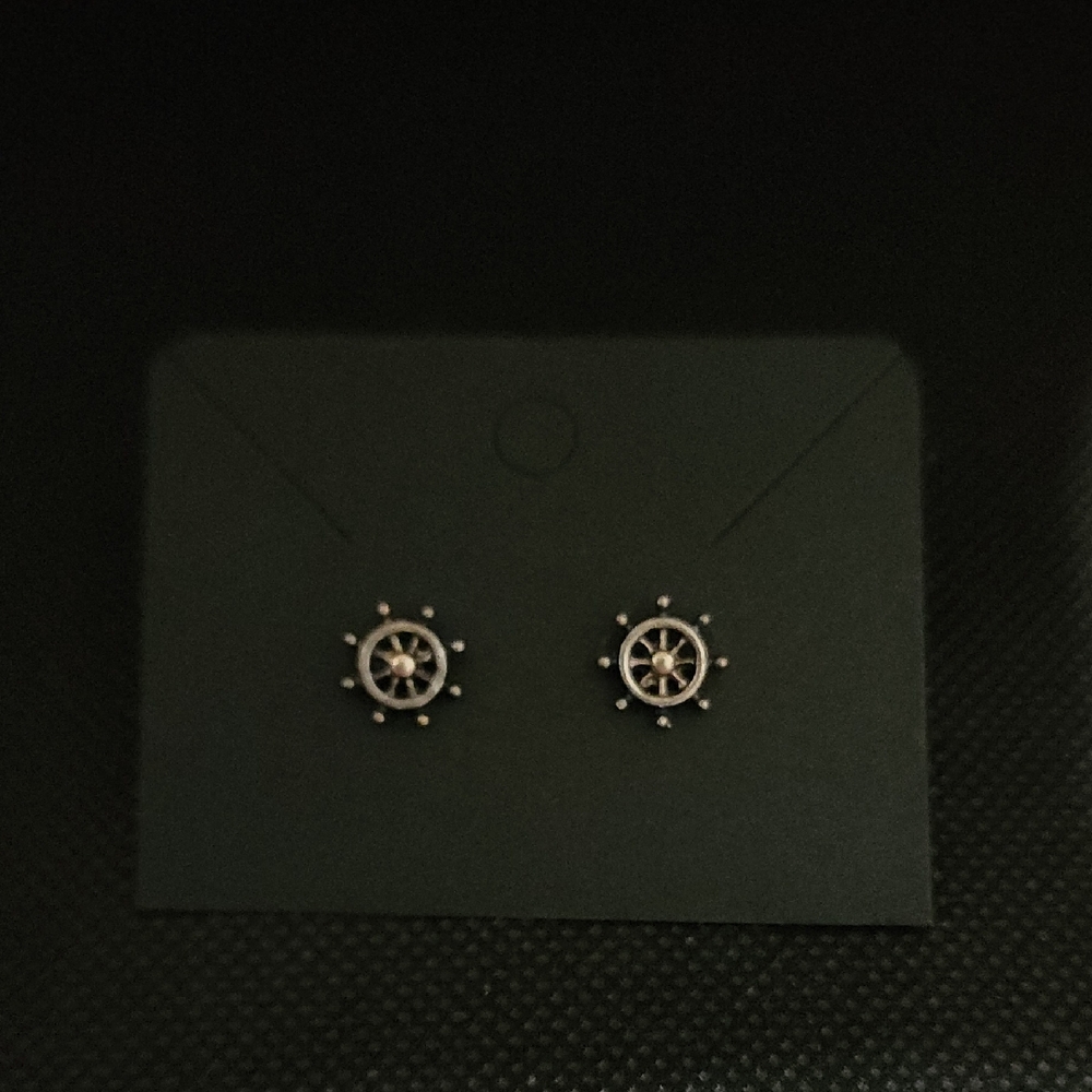 5/$25 Silver Nautical Wheel Stud Earrings